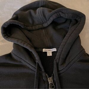 James Perse Cozy Sweat Top Zip-Up Hoodie Cropped Black
